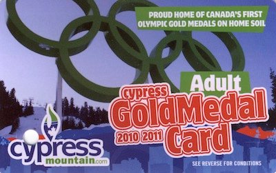 Cypress Mountain Gold Medal Card